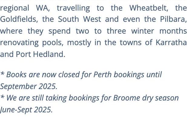 Your homepage says Perth bookings are closed.